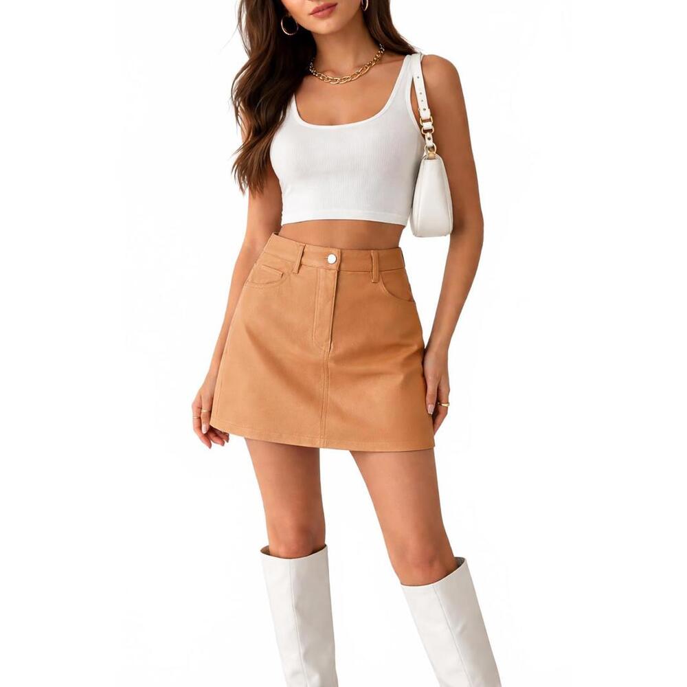 Forever 21 Camel Faux Leather Mini Skirt - High Waisted Neutral - Women’s Size S